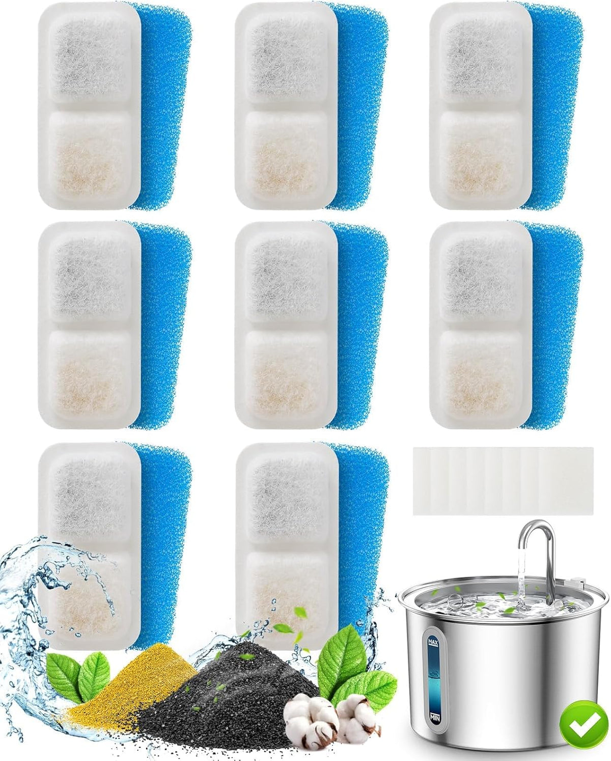 Set di filtri di ricambio con spugne e pre-filtri per fontanella per cani in acciaio inox