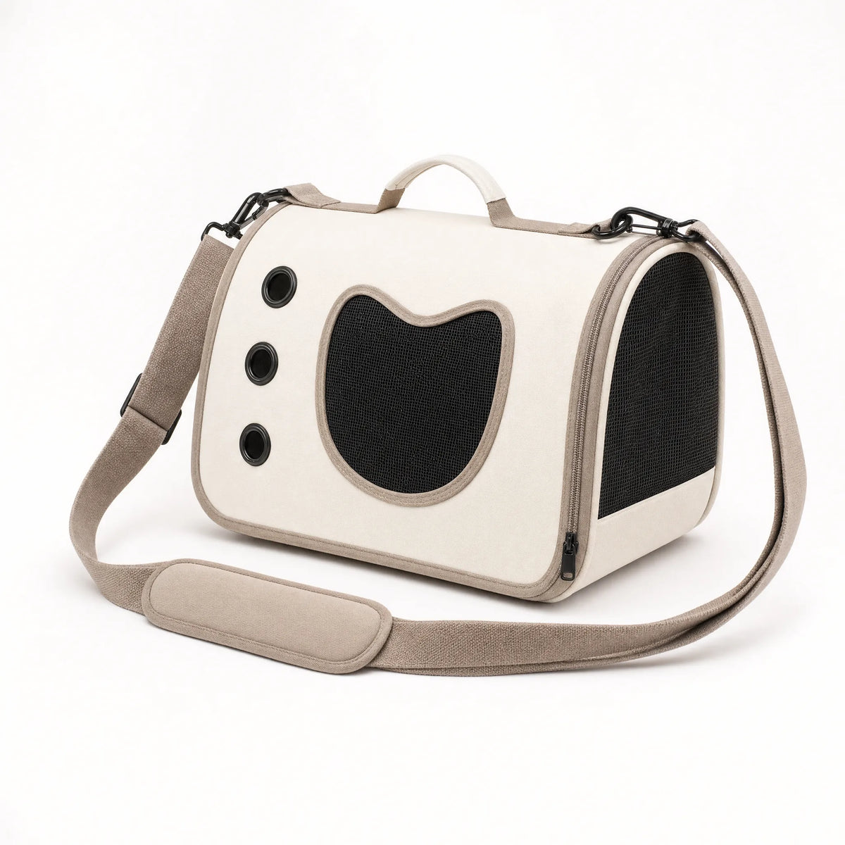 Borsa trasportino pieghevole per cani e gatti, colore Bianco, sfondo bianco