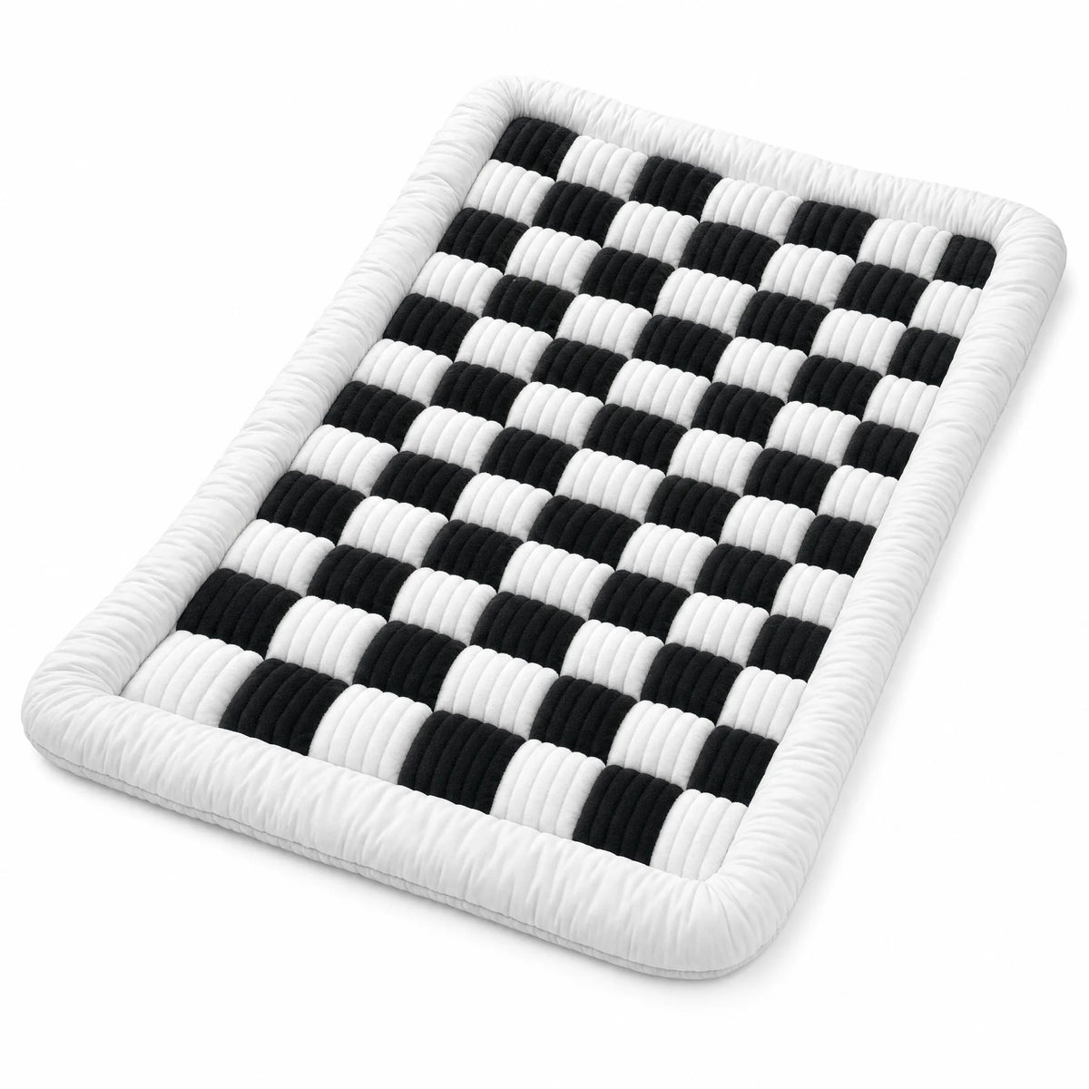 Cuccia da viaggio per cani SoftCore Travel pieghevole imbottita, motivo a scacchi bianco e nero, sfondo bianco