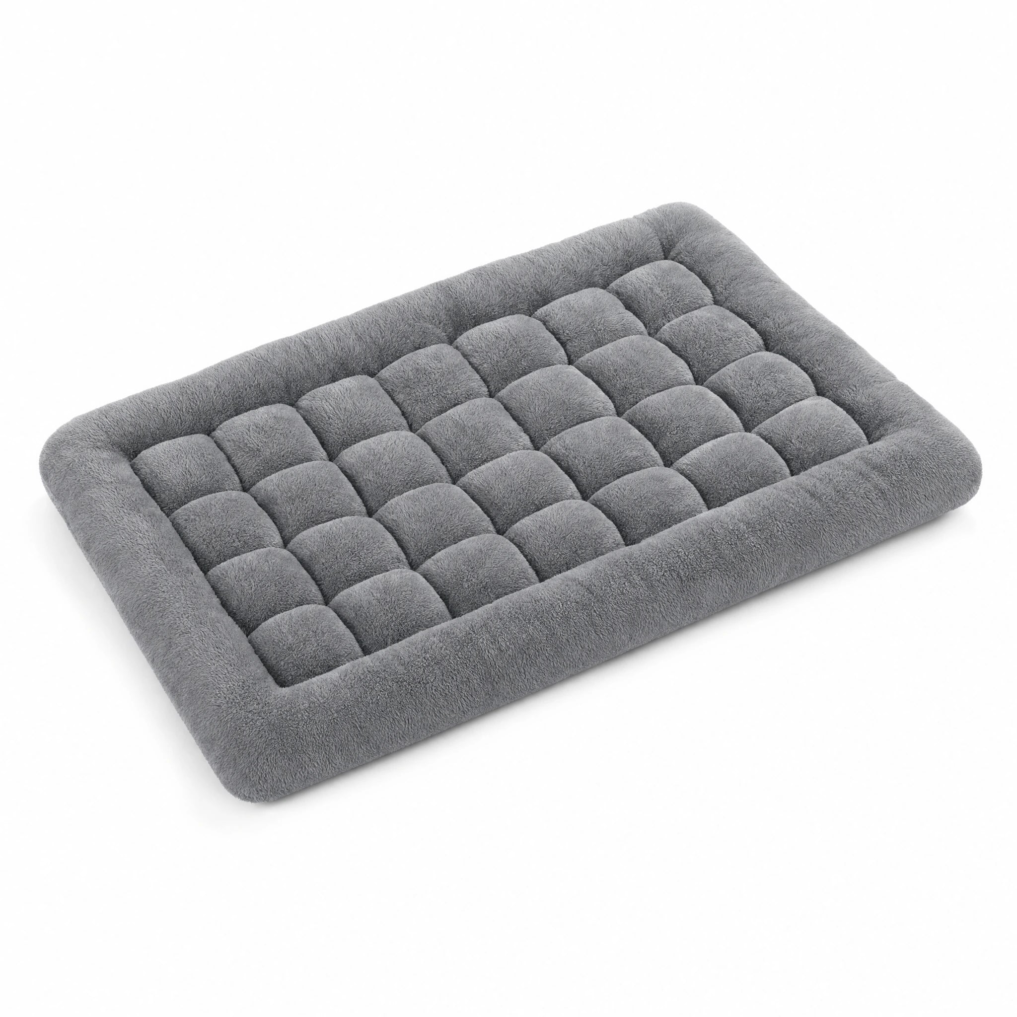 Divano Cuccia Plush per Cani Grandi - materassino trapuntato a bottone grigio, sfondo bianco