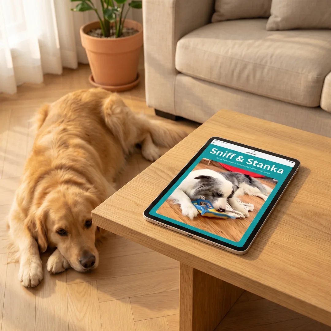 Guida Sniff e Stanka su tablet con cane rilassato, protocollo olfattivo per cani