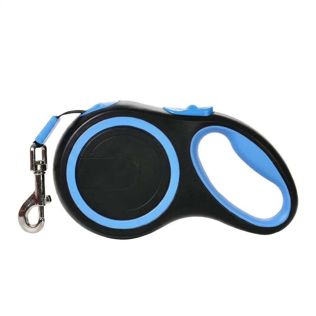 Guinzaglio retrattile per cani fino a 50kg, roulette regolabile, colore blu, sfondo bianco