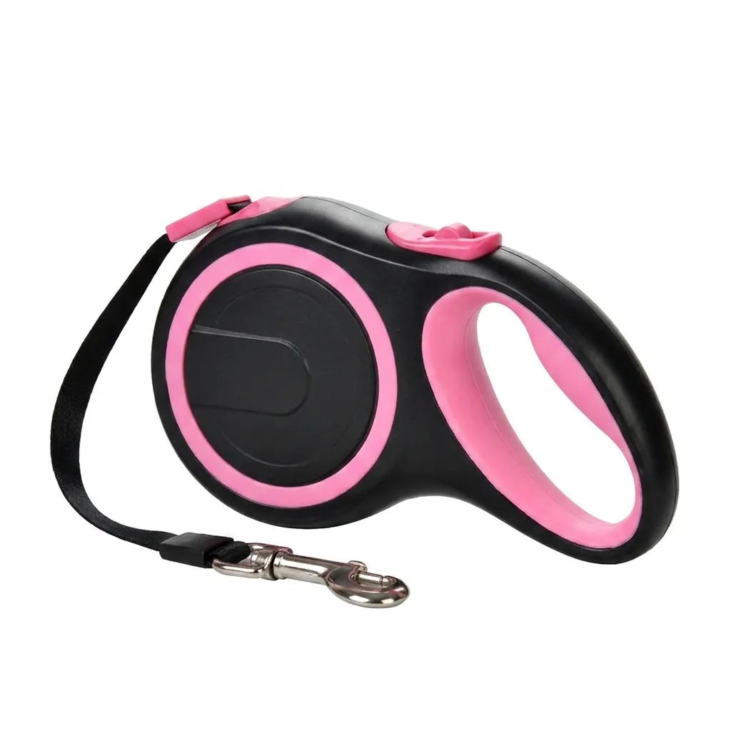 Guinzaglio retrattile per cani fino a 50kg, roulette regolabile, colore rosa, sfondo bianco