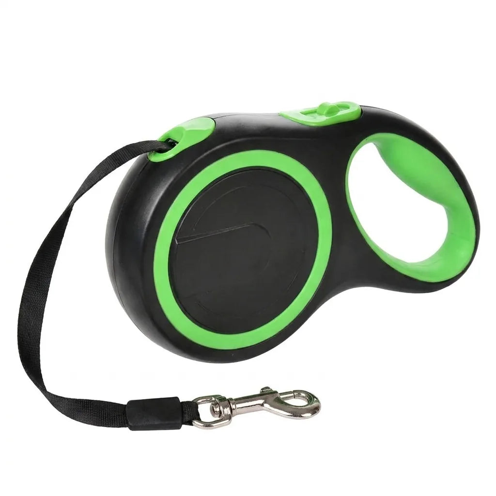 Guinzaglio retrattile per cani fino a 50kg, roulette regolabile, colore verde, sfondo bianco
