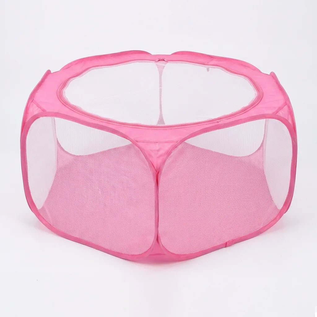 Recinto portatile pieghevole per animali piccoli rosa, sfondo bianco