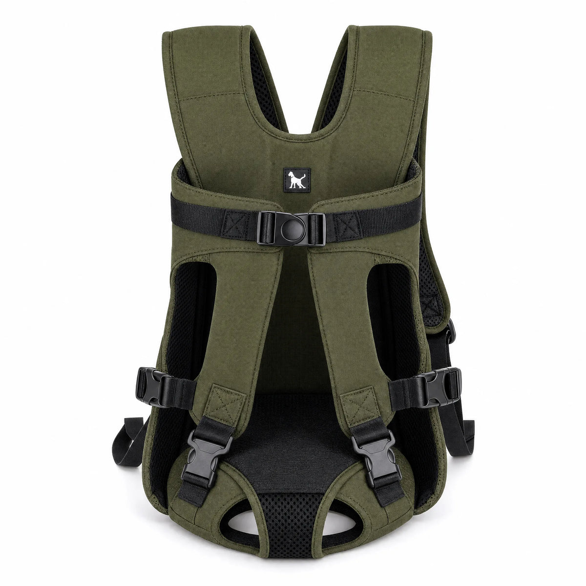 Marsupio porta cani verde militare sfondo bianco