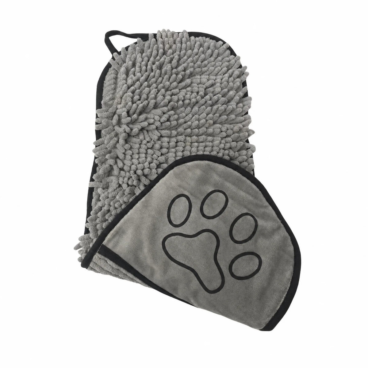 Asciugamano cane chenille con tasche su bianco