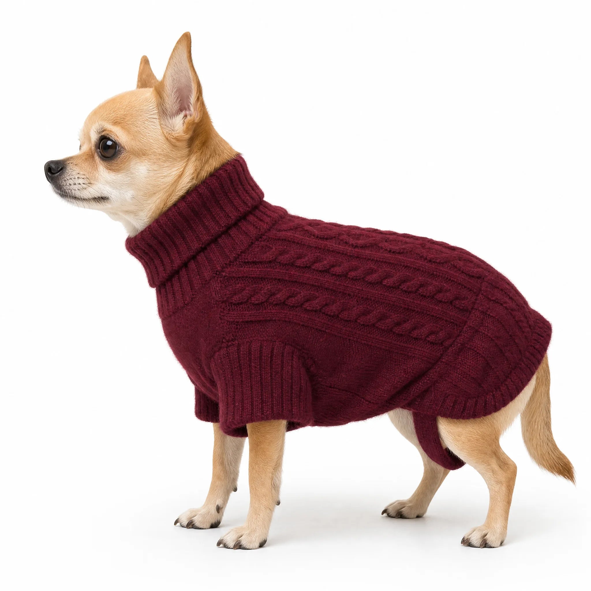 Maglione per cani invernale in maglia a trecce dolcevita - foto prodotto