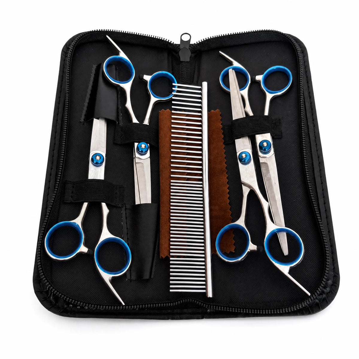 Kit forbici toelettatura cani professionale 6 pezzi blu