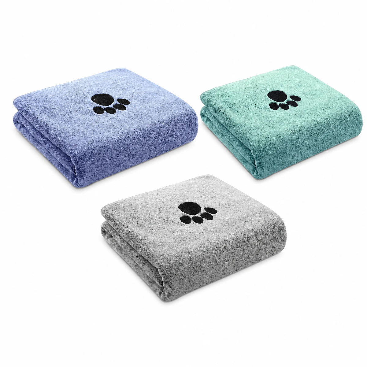 Asciugamano microfibra per cani 75x35 pack 3 pezzi su sfondo bianco