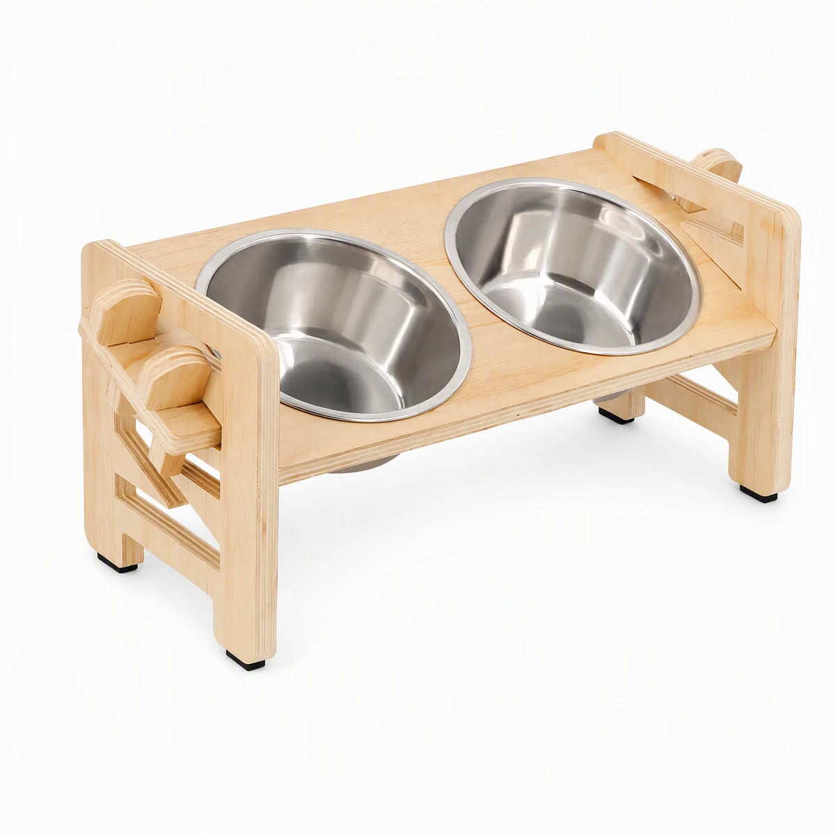 Ciotola rialzata cane inclinata stand legno due ciotole inox