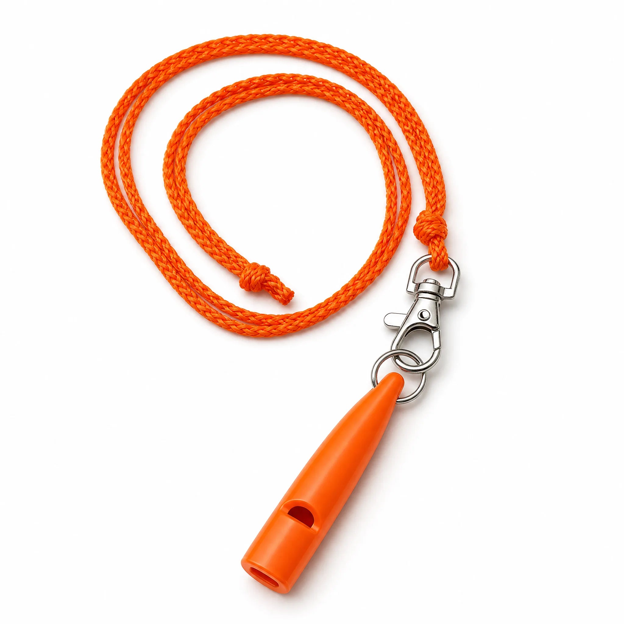 Fischietto per cani a frequenza standard con cordino, foto studio su bianco