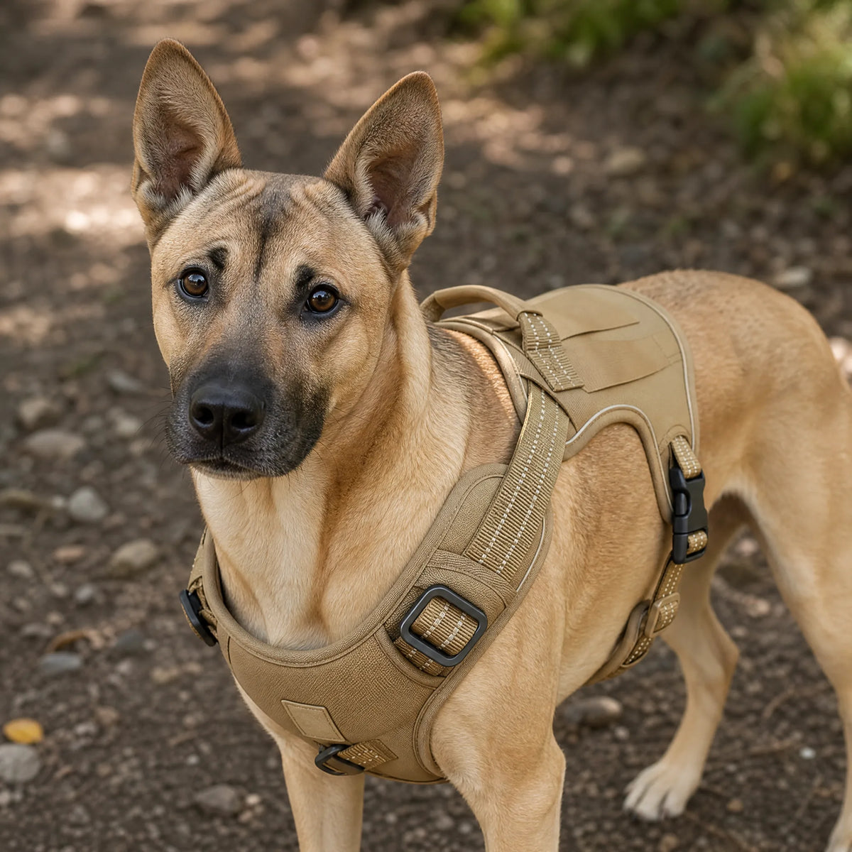 Cane con pettorina tattica militare kaki all'aperto