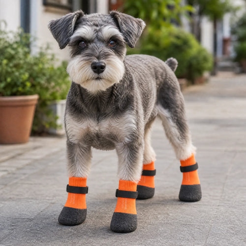 Cane con calzini antiscivolo soft arancione set da 4 zampe