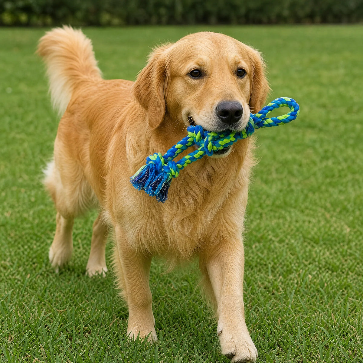 Cane con gioco corda nodo blu tira e molla