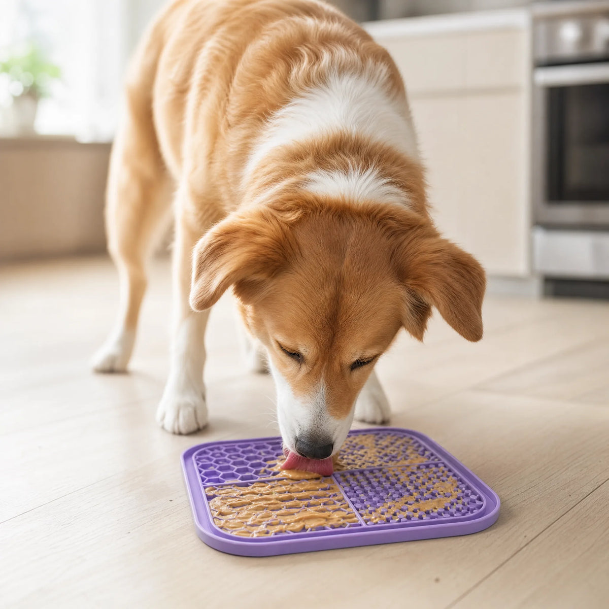 Tappetino da leccare per cani in silicone - cane che lecca snack
