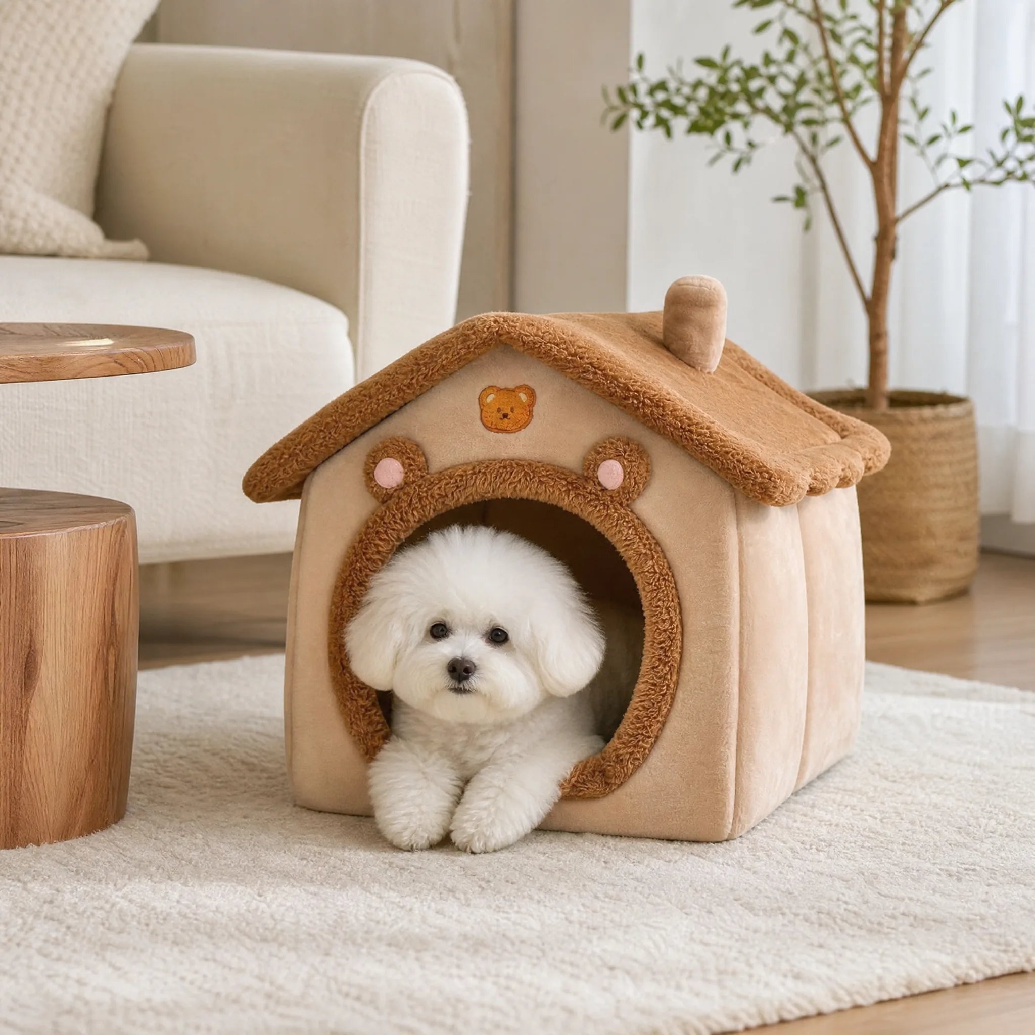 Cuccia cane lavabile pieghevole grotta orso - cane piccolo dentro