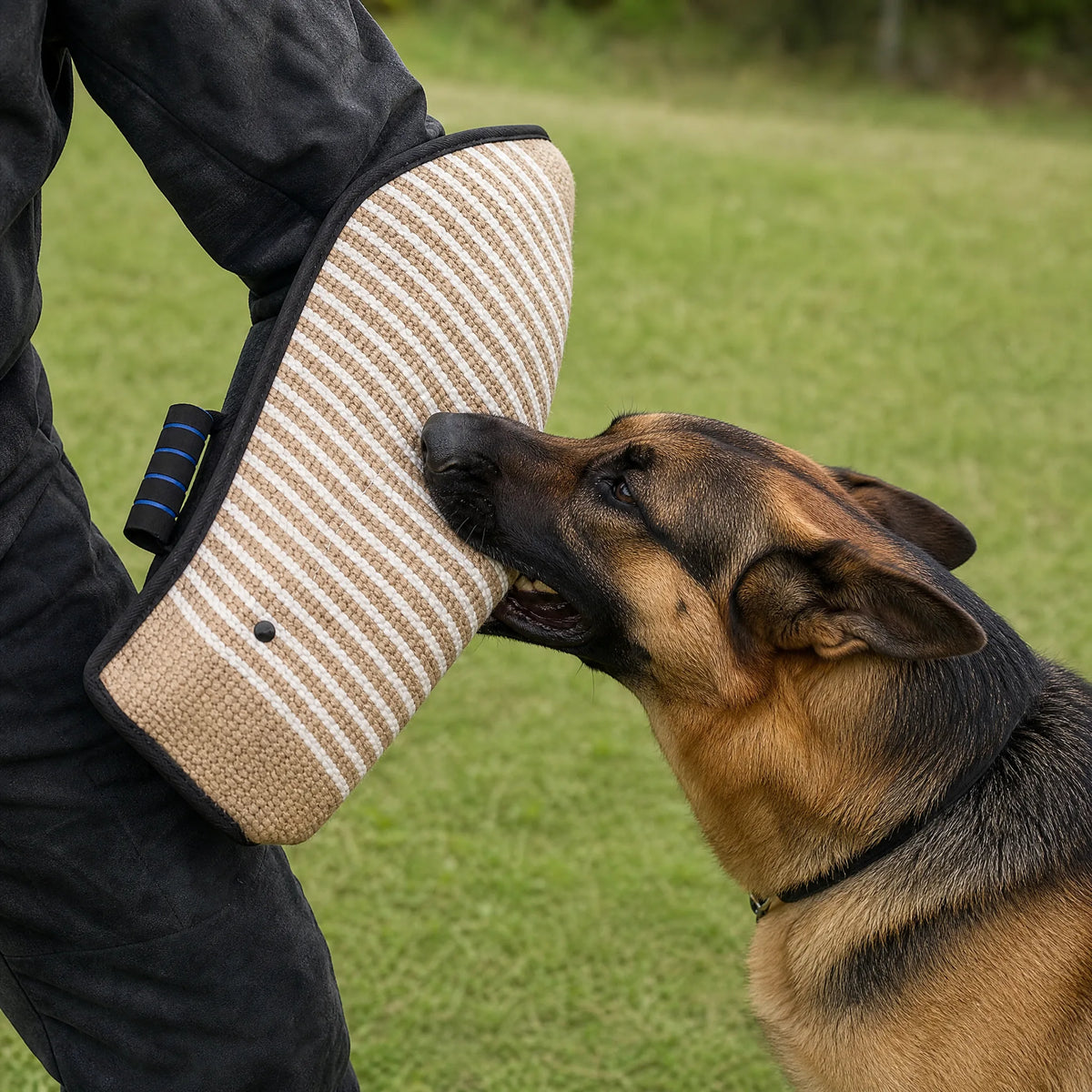 Manicotto addestramento cani juta - sessione con pastore