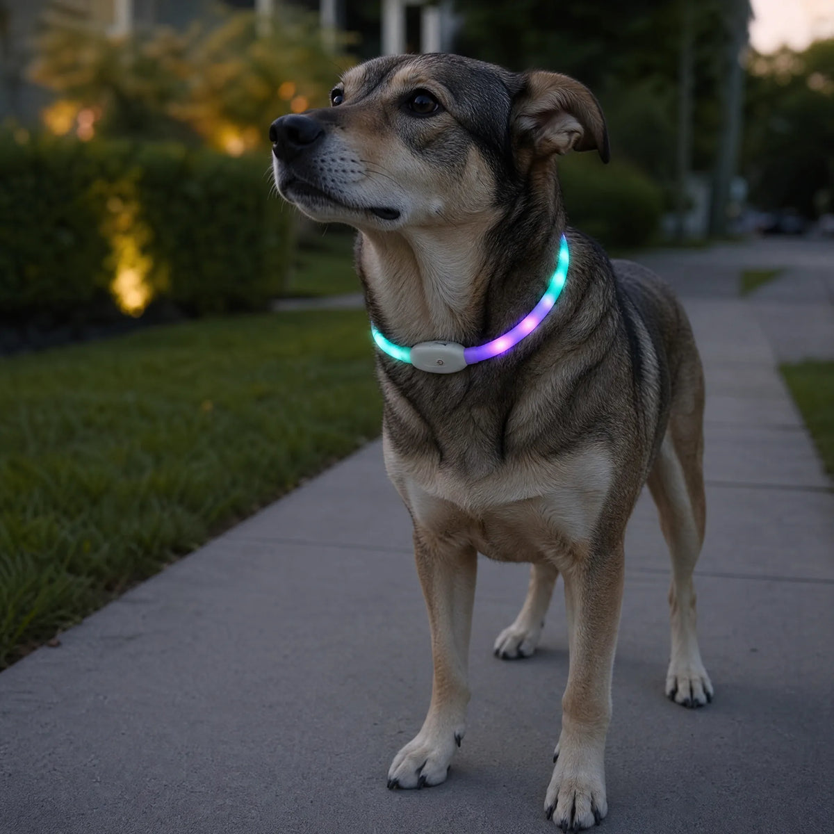 Cane con collare LED USB luminoso al crepuscolo
