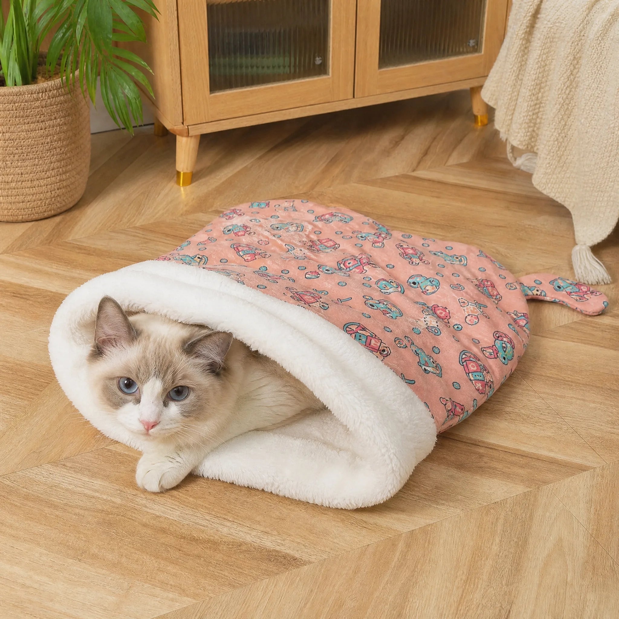 Sacco a pelo gatto peluche - gatto nel nido a tasca