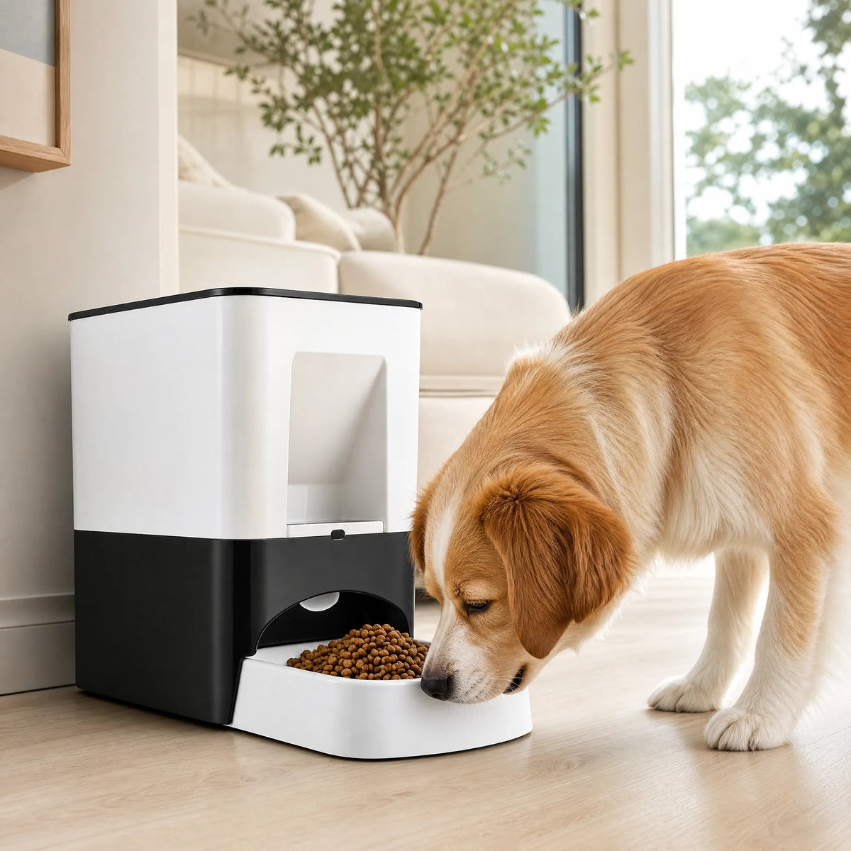 Mangiatoia automatica per cani 14L con cane che mangia