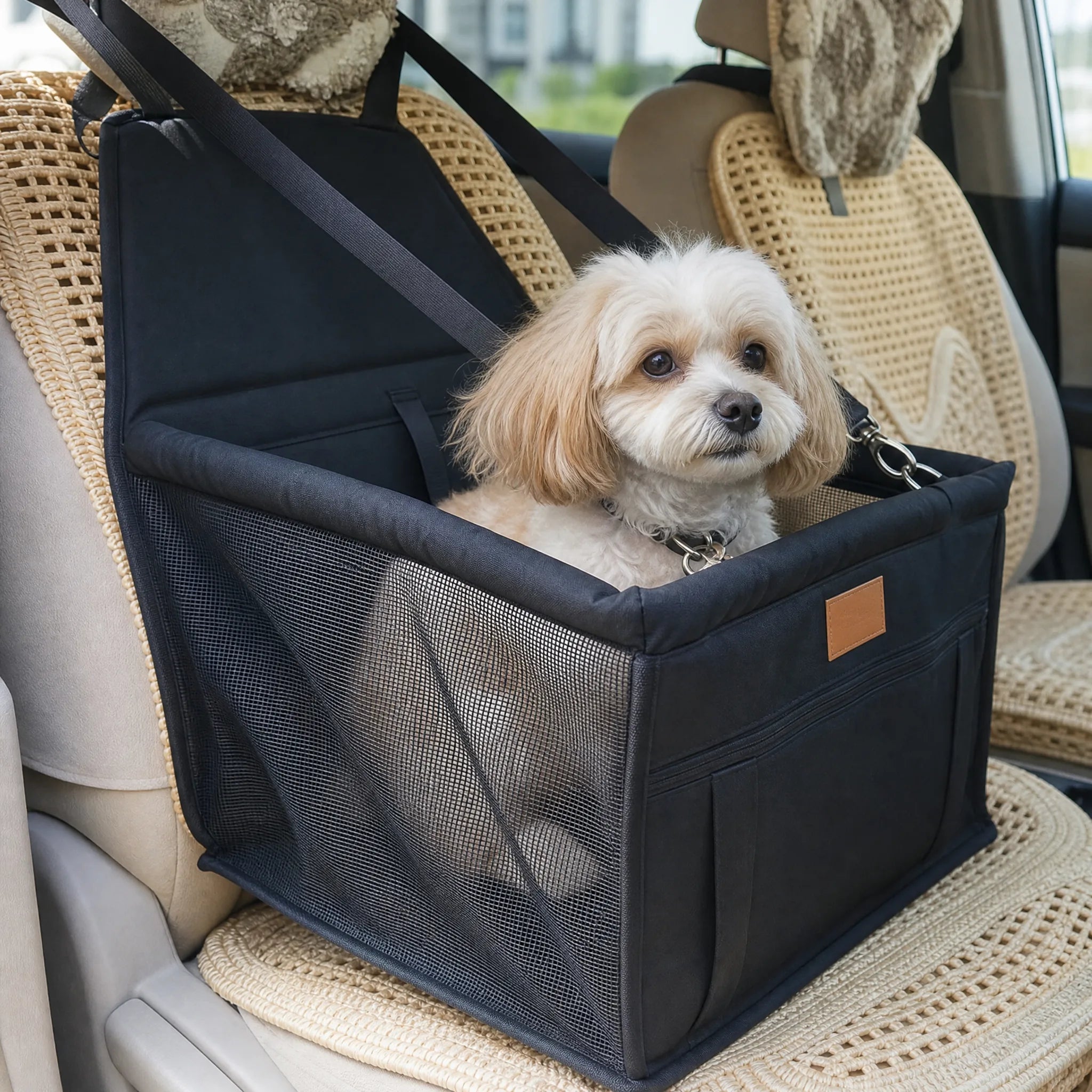 Seggiolino auto cane con rete — cane in auto