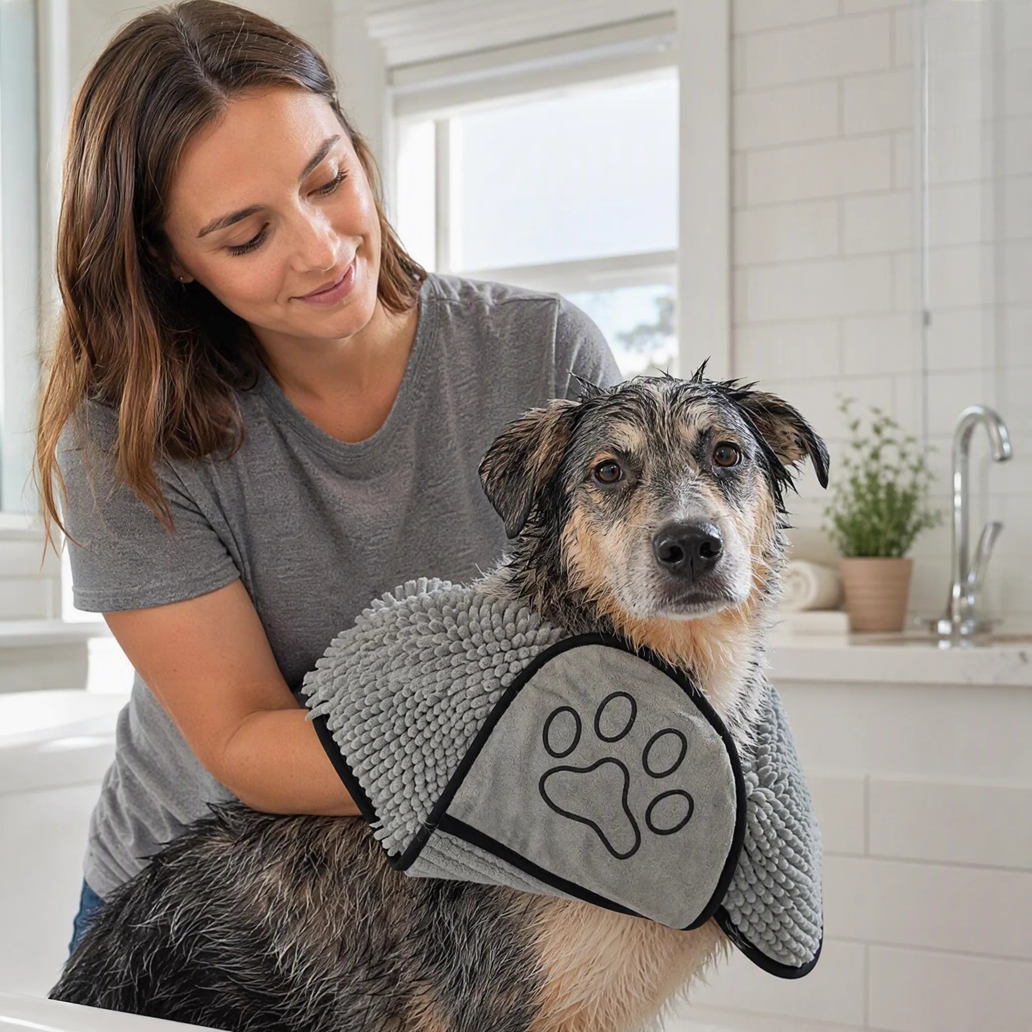 Asciugamano cane chenille usato dopo il bagno