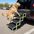 Labrador che sale nel bagagliaio dell auto usando la scaletta pieghevole StepFlex agganciata al portellone