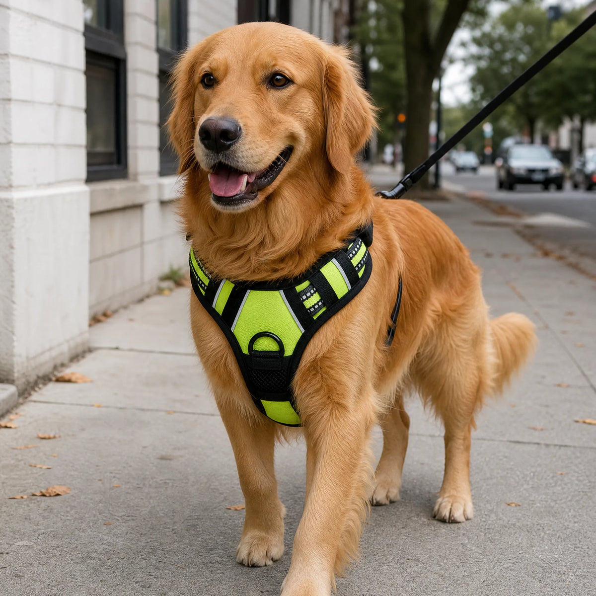 Cane a passeggio con pettorina gilet riflettente maniglia dorsale