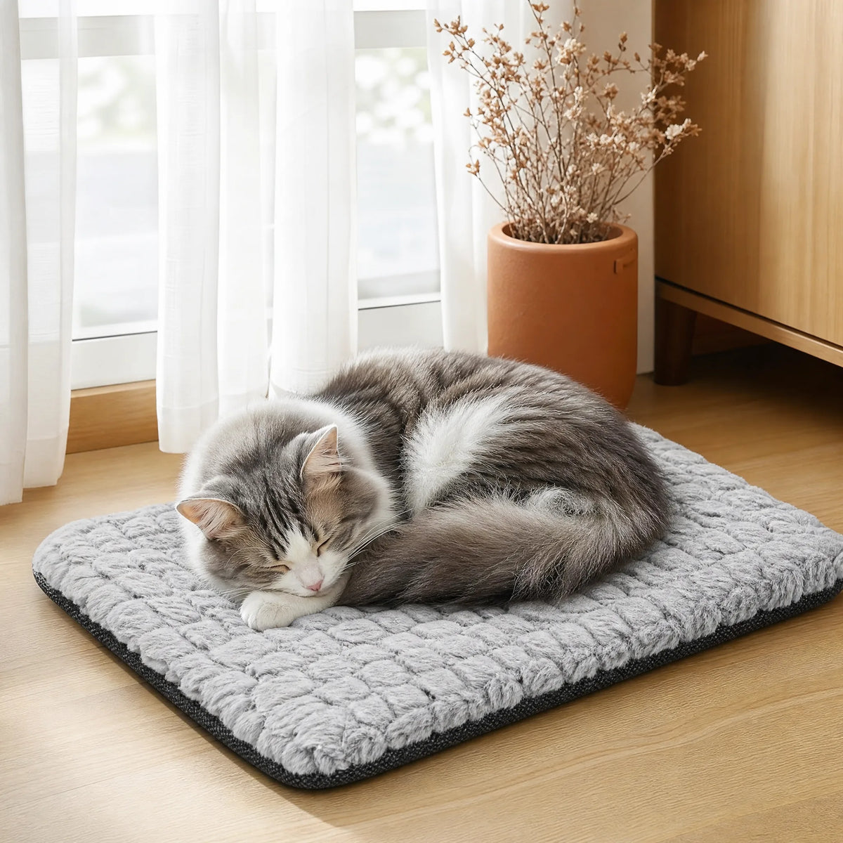 Gatto sulla cuccia riscaldata autoriscaldante bubble plush