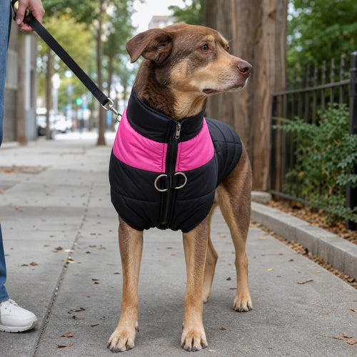 Cane con gilet cane imbottito zip dorsale e anello D in città