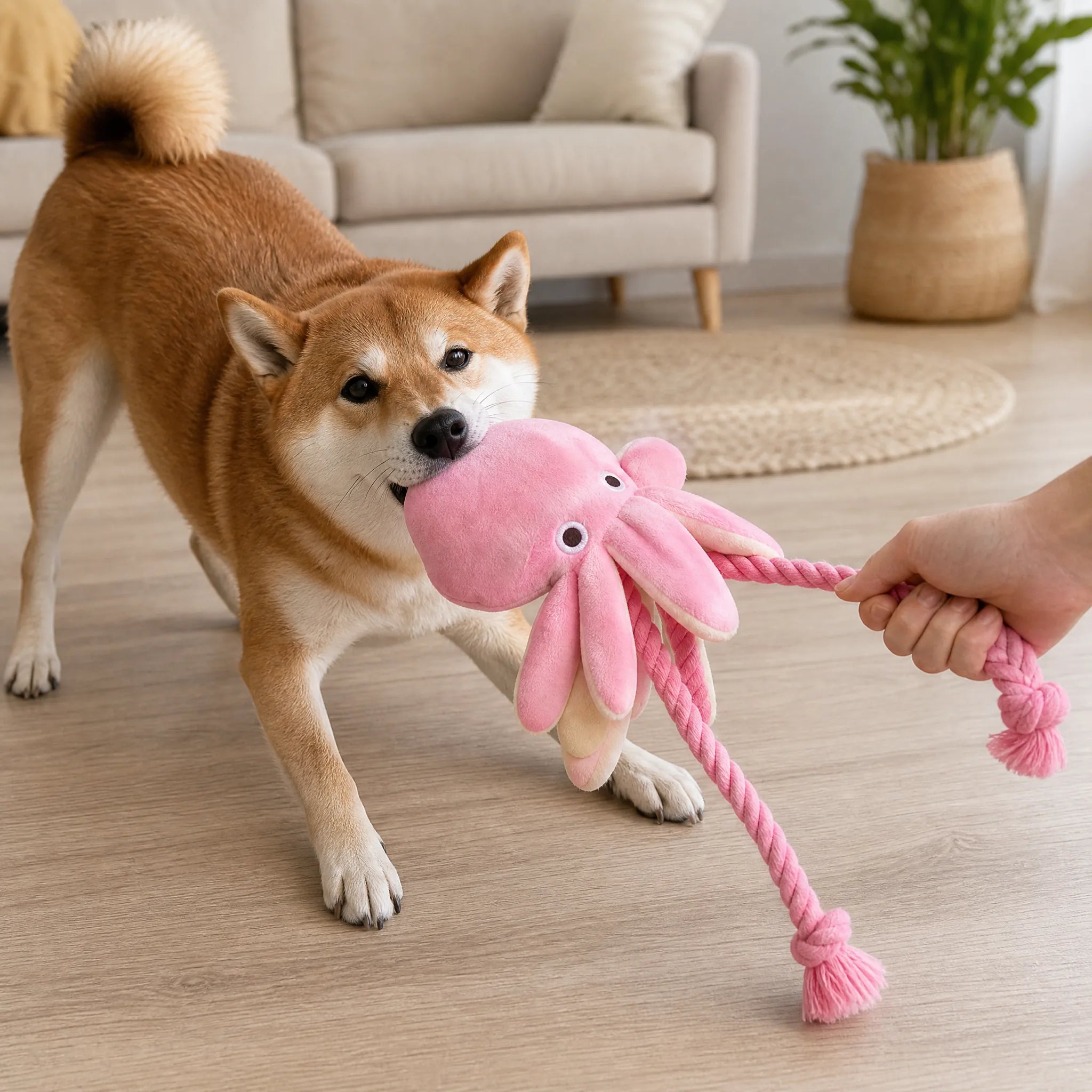 Tira e molla con polpo corda cotone per cani