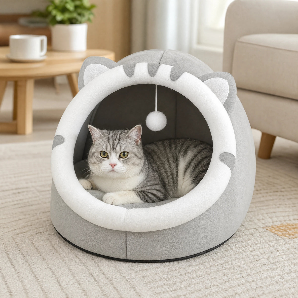 Cuccia gatto igloo orecchie - lifestyle soggiorno