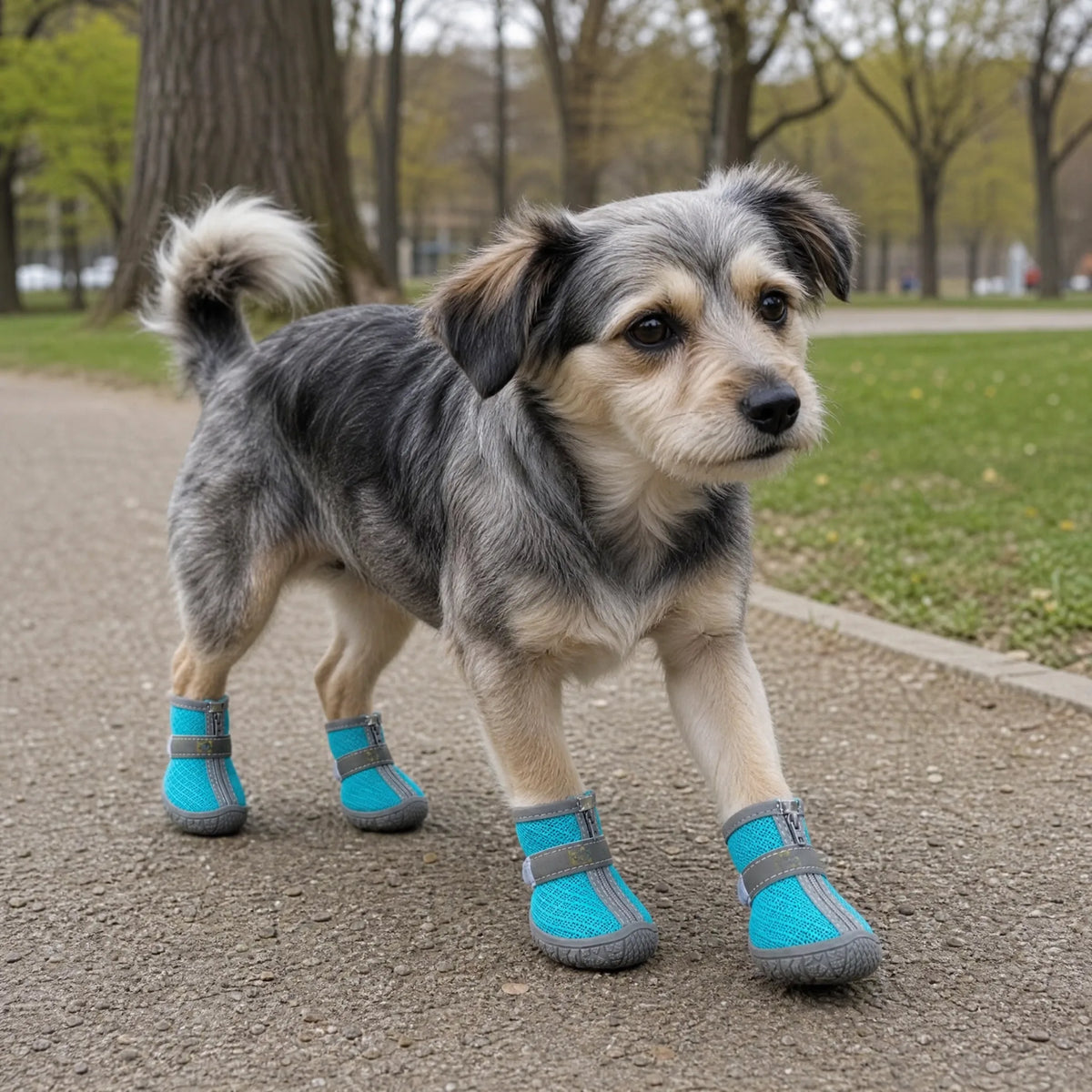 Cane in passeggiata con scarpe cane mesh traspiranti
