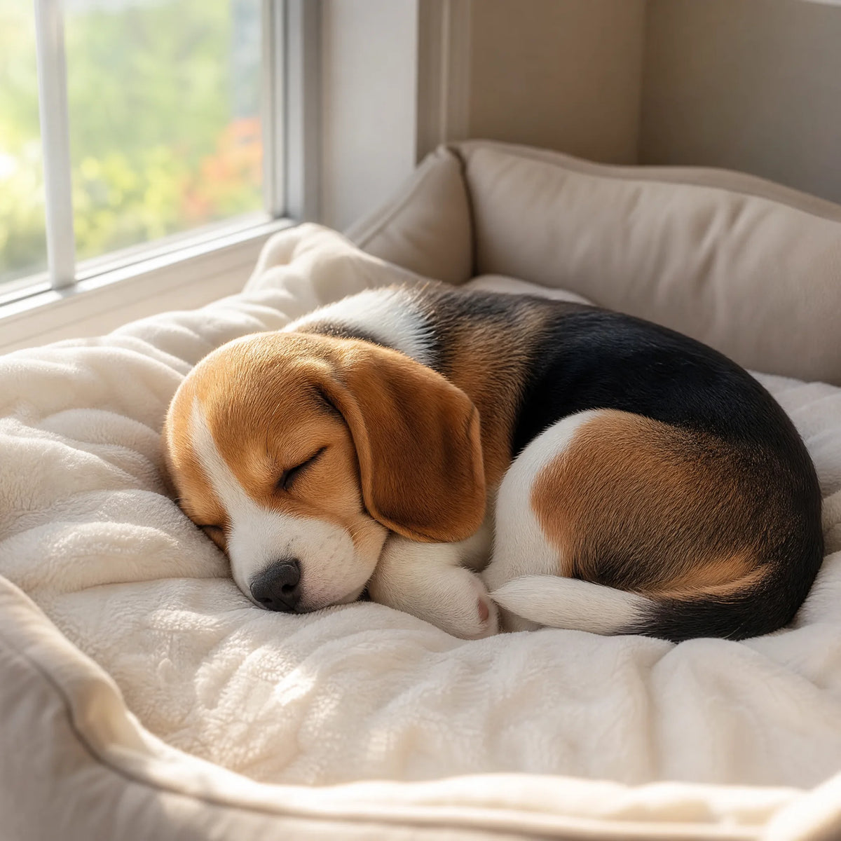 Copertina per cani in pile, cucciolo di beagle che dorme sulla coperta