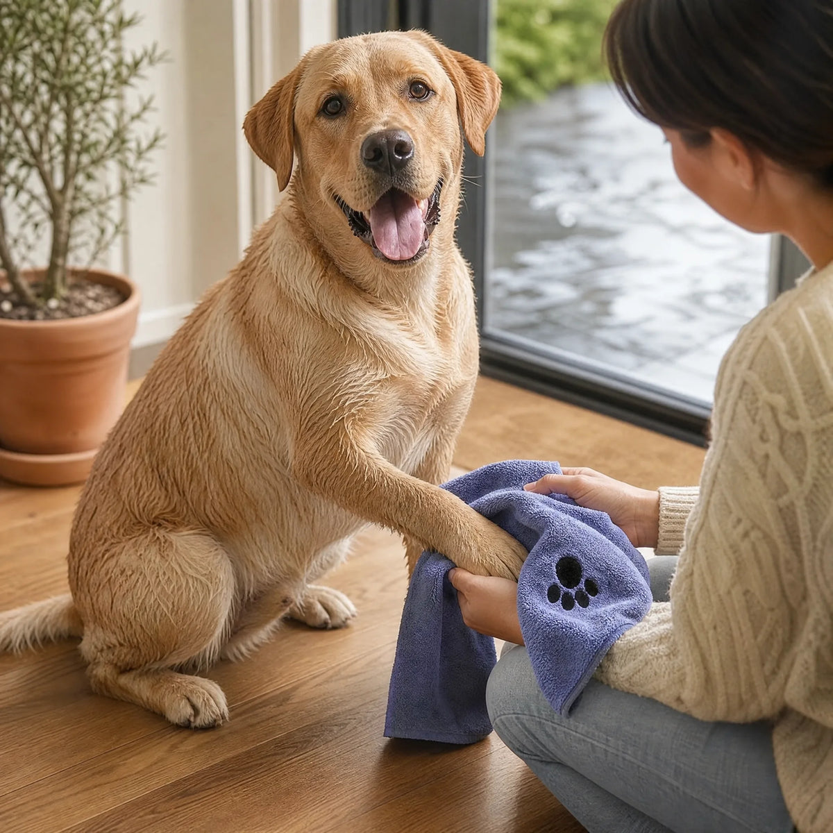 Asciugamano per cani - asciuga zampe dopo la pioggia