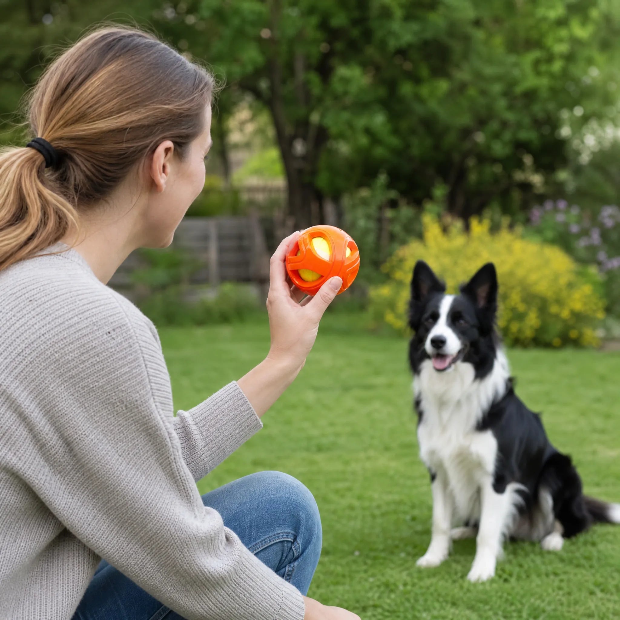 Palla cane in gomma con tennis, gioco in giardino