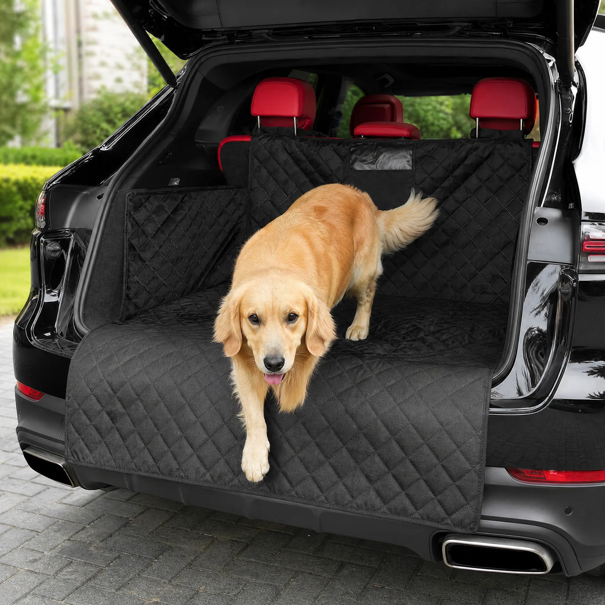 Telo auto per cani SUV - installazione bagagliaio portellone aperto
