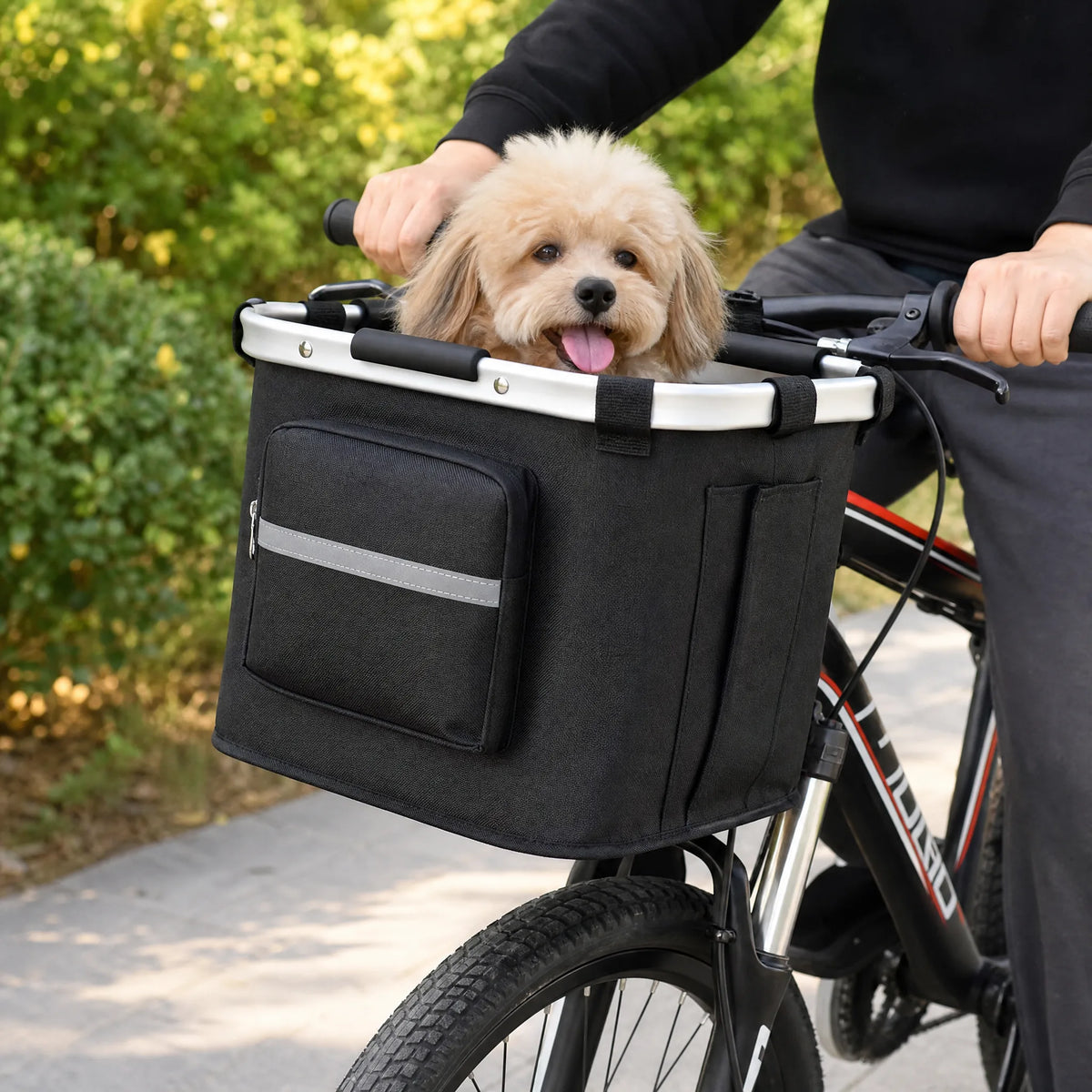 Cestino anteriore bici alluminio con cane piccola taglia