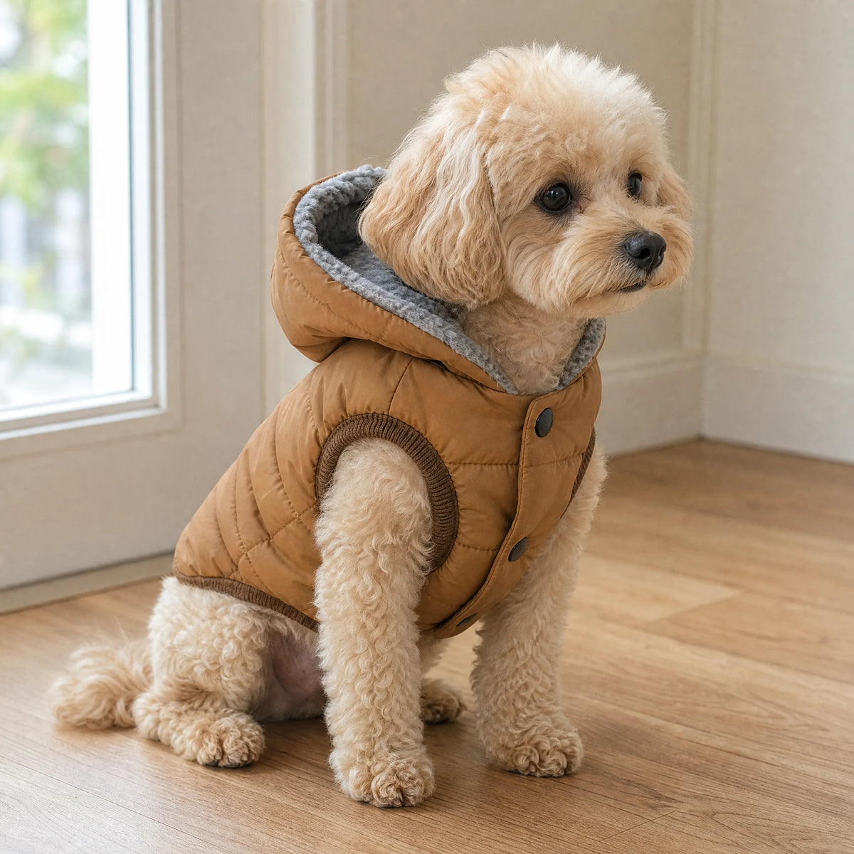 Cappottino cane con cappuccio e bottoni a pressione