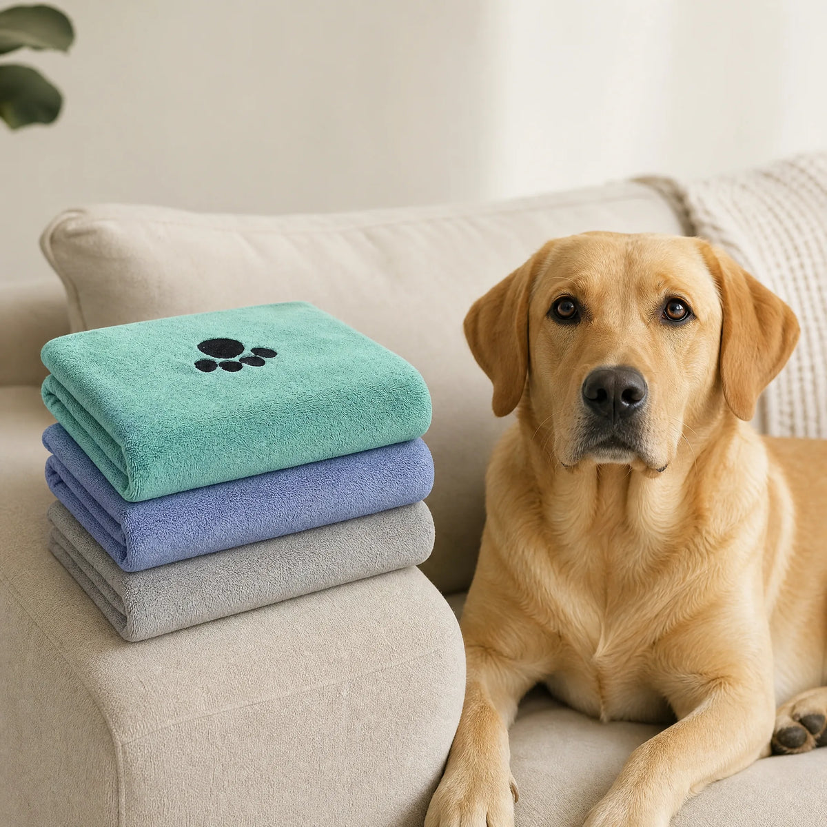 Pack 3 asciugamani microfibra per cani grigio blu verde