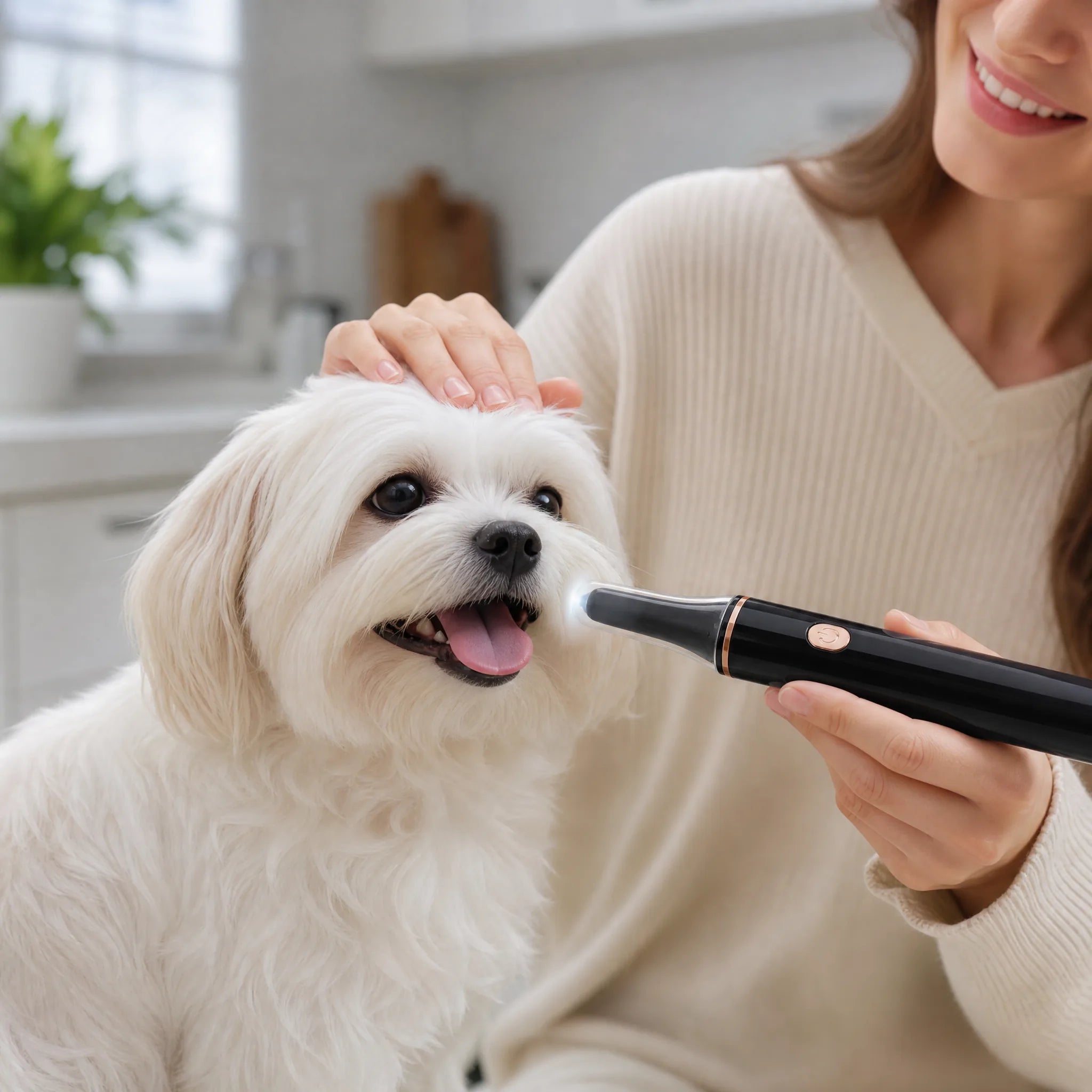Spazzolino ultrasuoni per cani con luce LED alla punta - uso delicato