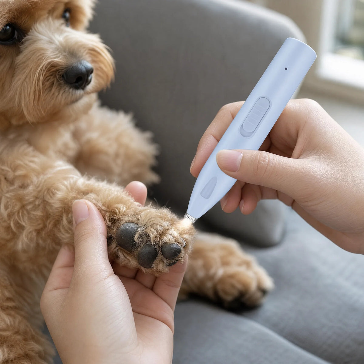 Ritocco peli zampe cane con mini trimmer LED