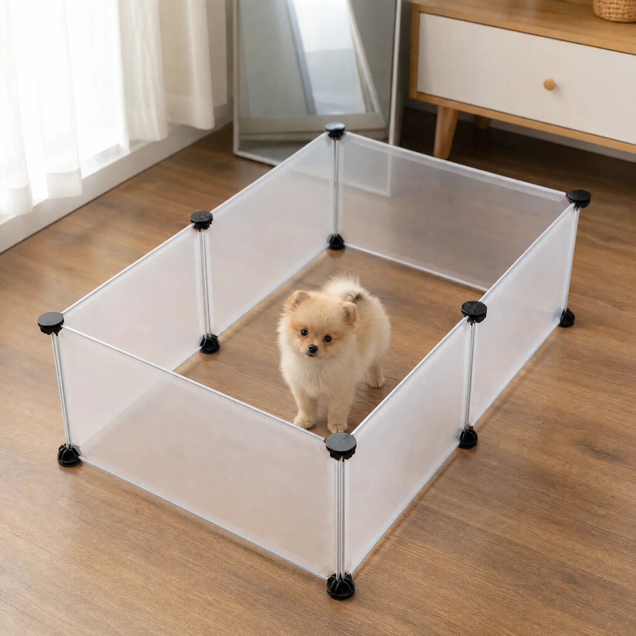Recinto DIY pannelli plastica con piccolo cane