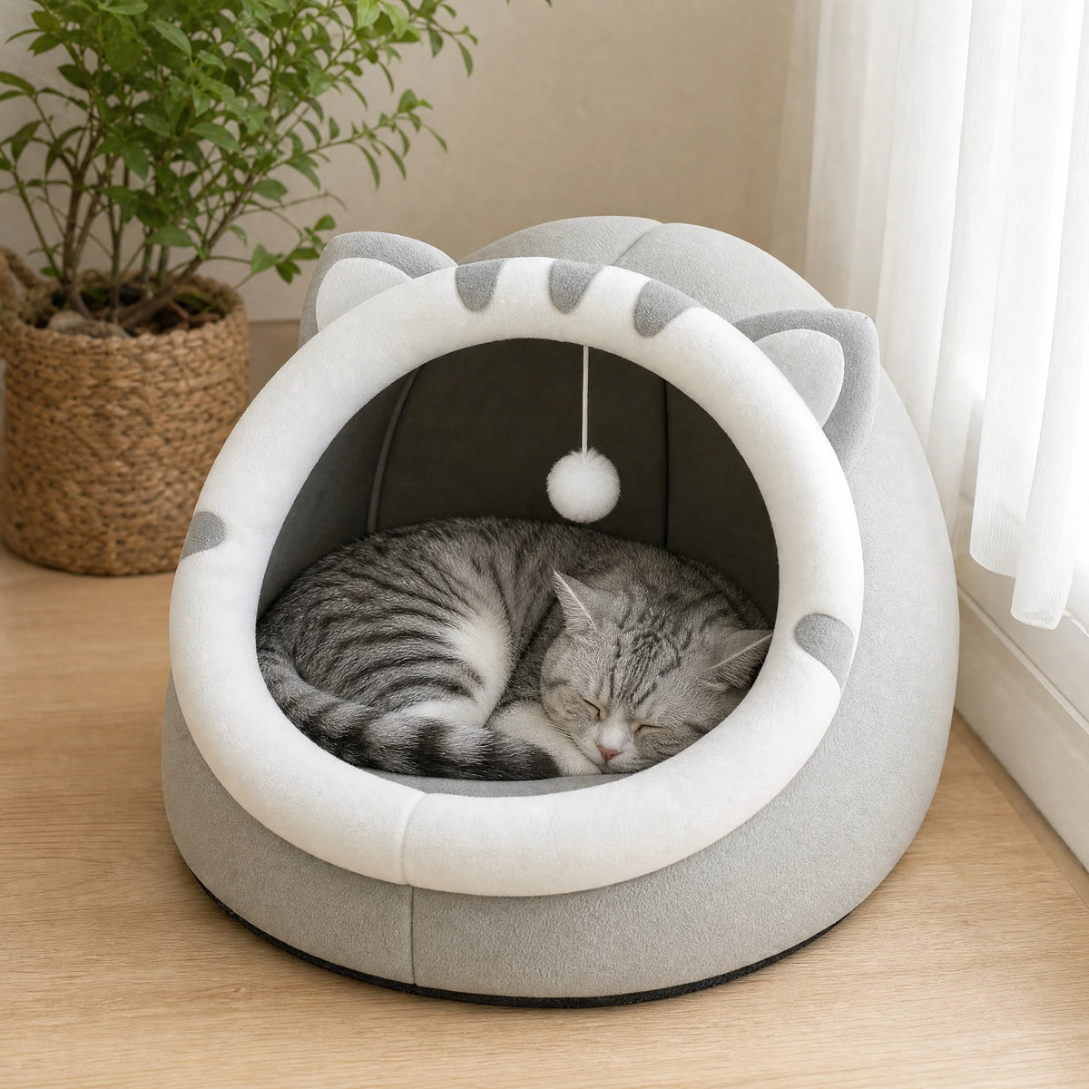 Cuccia gatto grotta plush - vista laterale in casa
