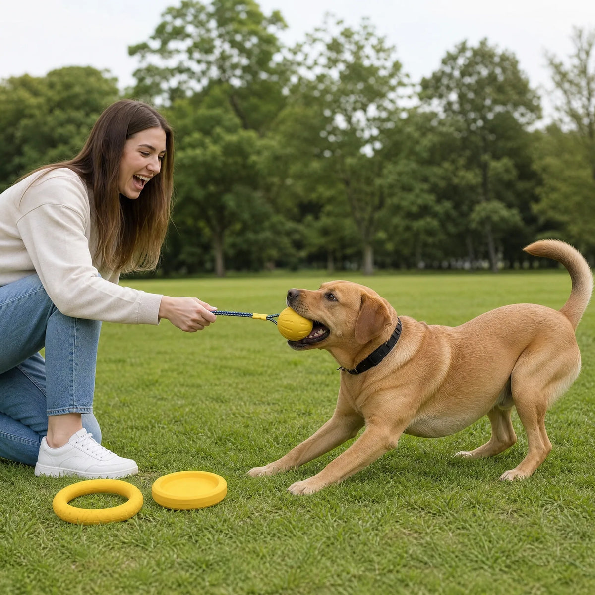 Tira e molla con palla e corda EVA gialla - giochi per cani