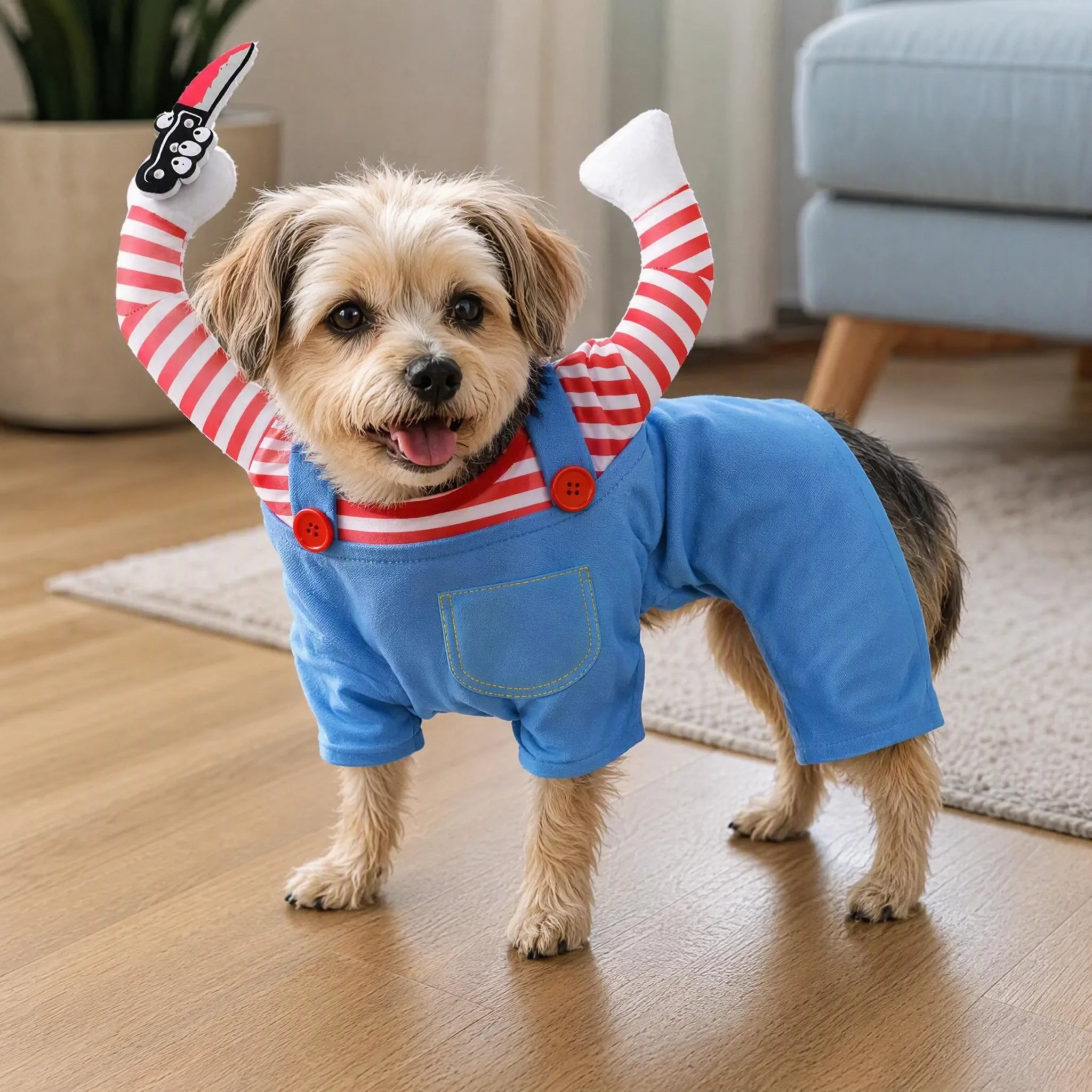Cane in casa con costume halloween salopette Rosa o Blu
