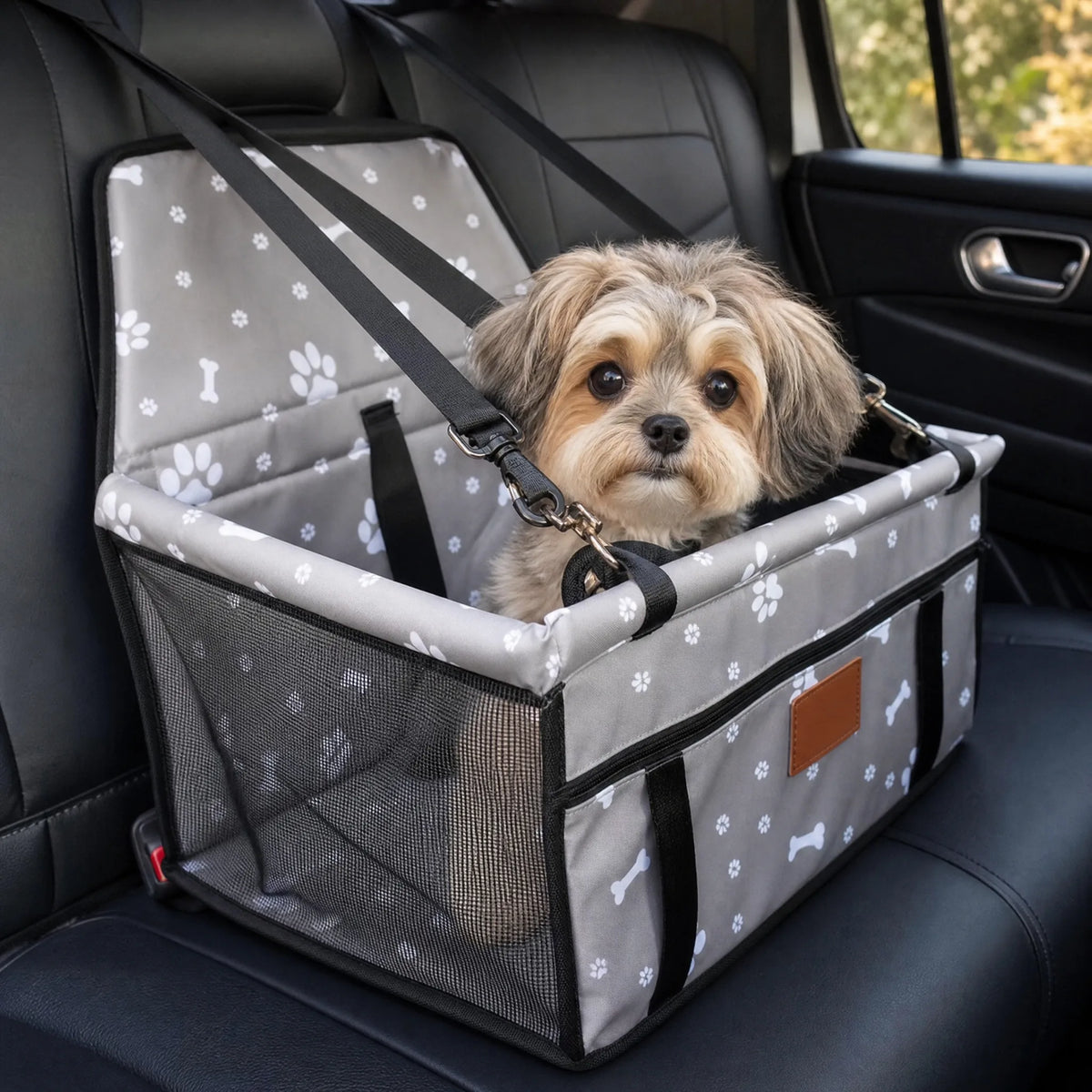 Seggiolino auto cane grigio zampe in auto