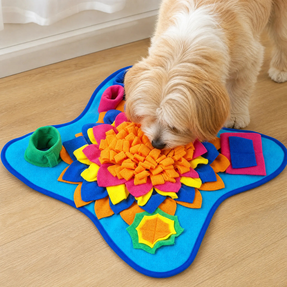 Cane col muso nel centro del tappetino olfattivo puzzle