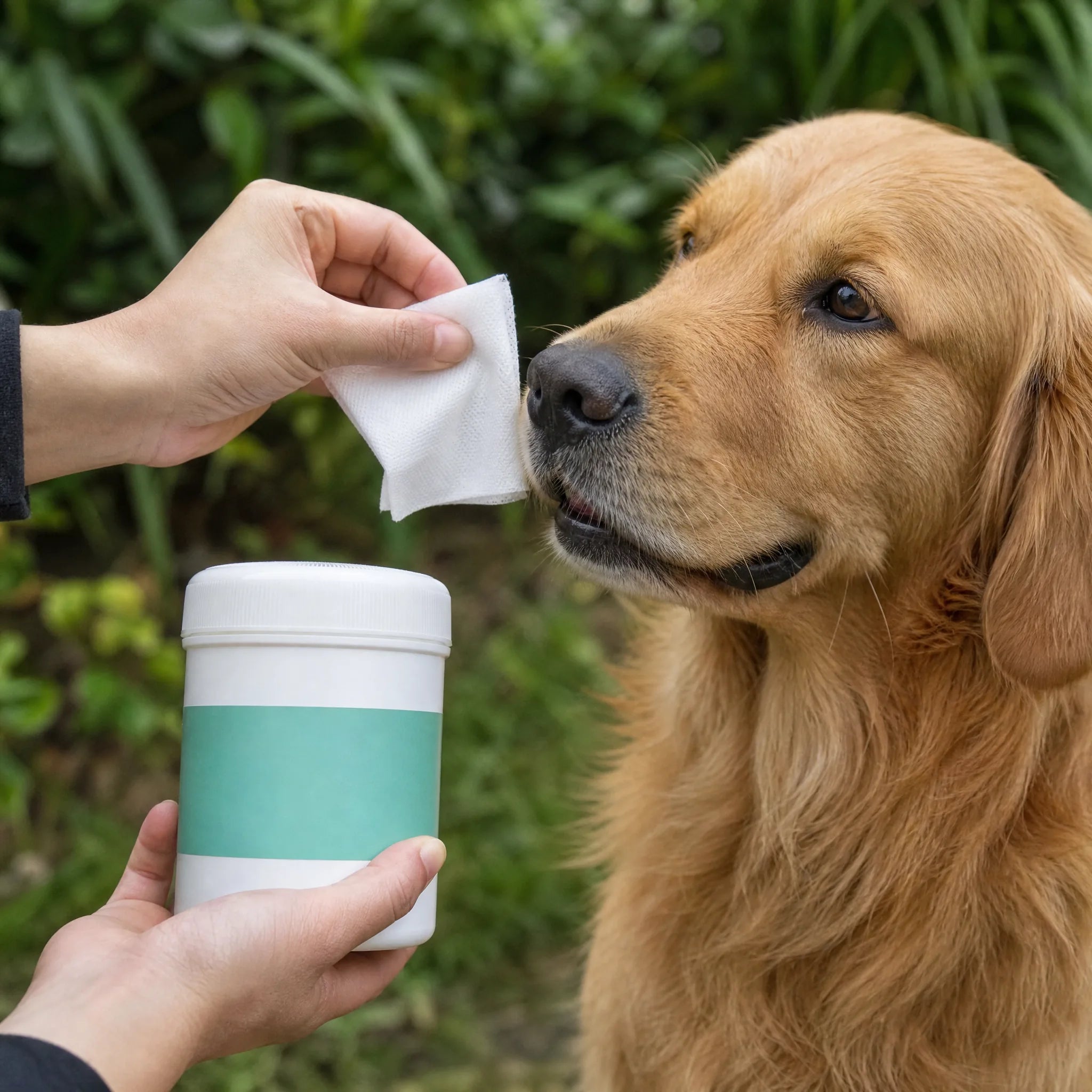 Salvietta per la pulizia degli occhi del cane usata all aperto
